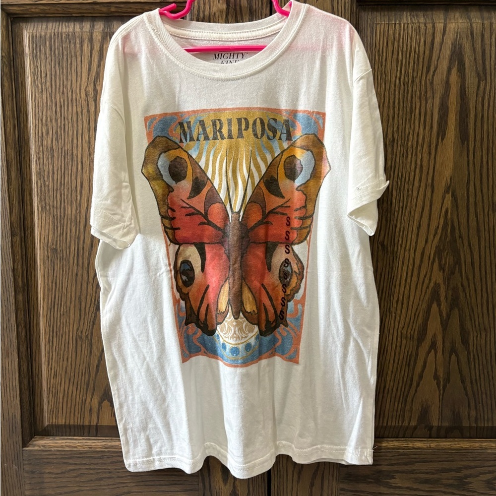 Mighty Fine White Graphic Tee with Orange Butterfly